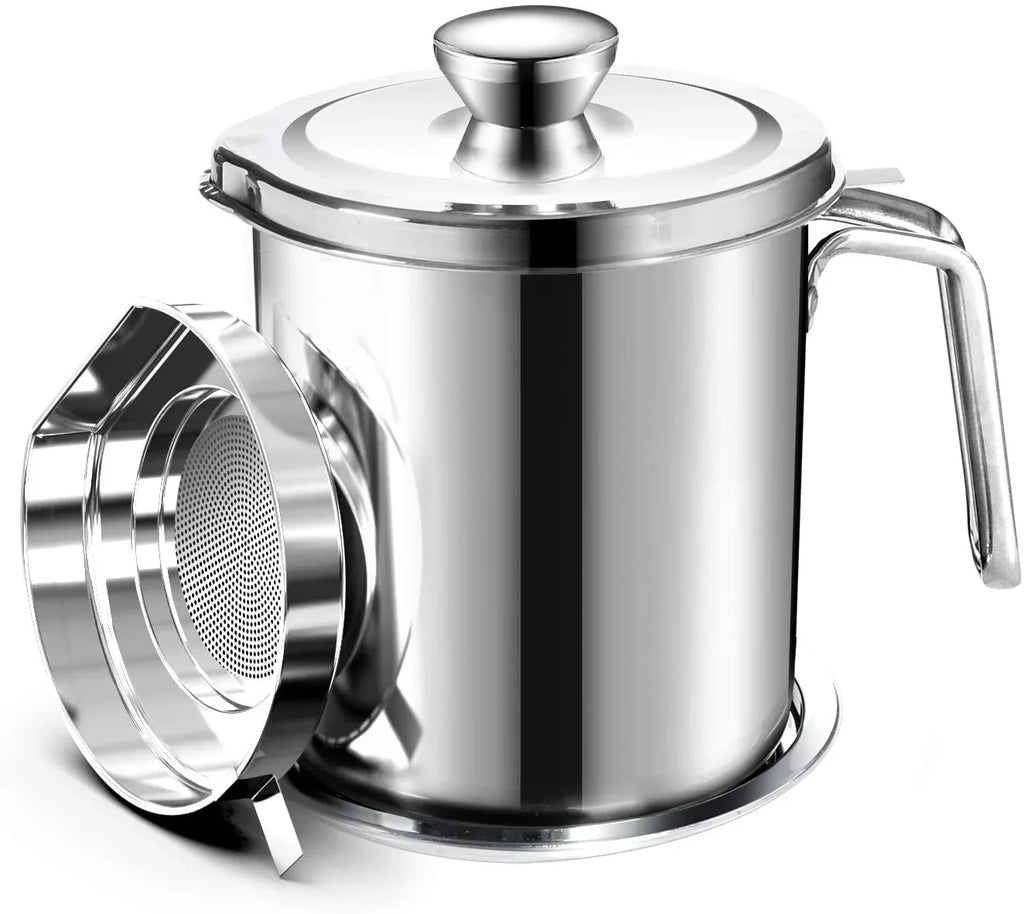Frying / Steel & 2L Mesh Oil Lid Container,with Strainer oz,Food 67.6 Strainer Grease Storage Non-slip Storing fl Grease Cooking Can Pot Strainer Fine Oil Dust-proof Stainless Oil Tray,for