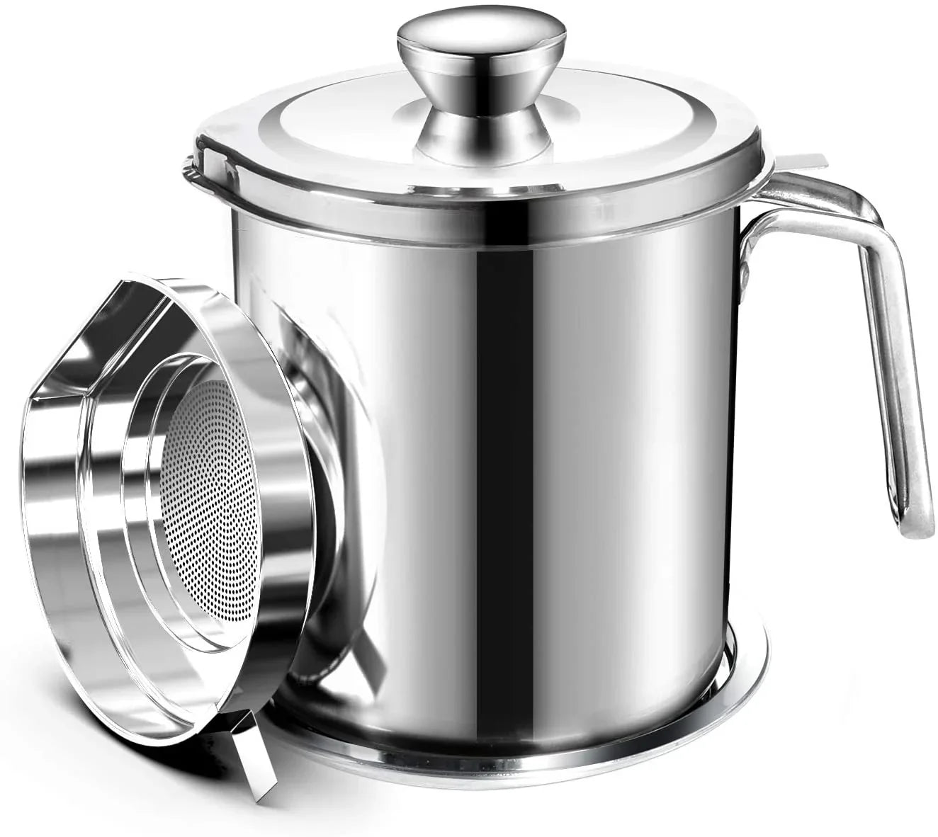 Frying / Steel & 2L Mesh Oil Lid Container,with Strainer oz,Food 67.6 Strainer Grease Storage Non-slip Storing fl Grease Cooking Can Pot Strainer Fine Oil Dust-proof Stainless Oil Tray,for
